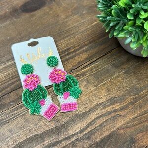 2-TIER Potted Cactus Beaded Statement Earrings